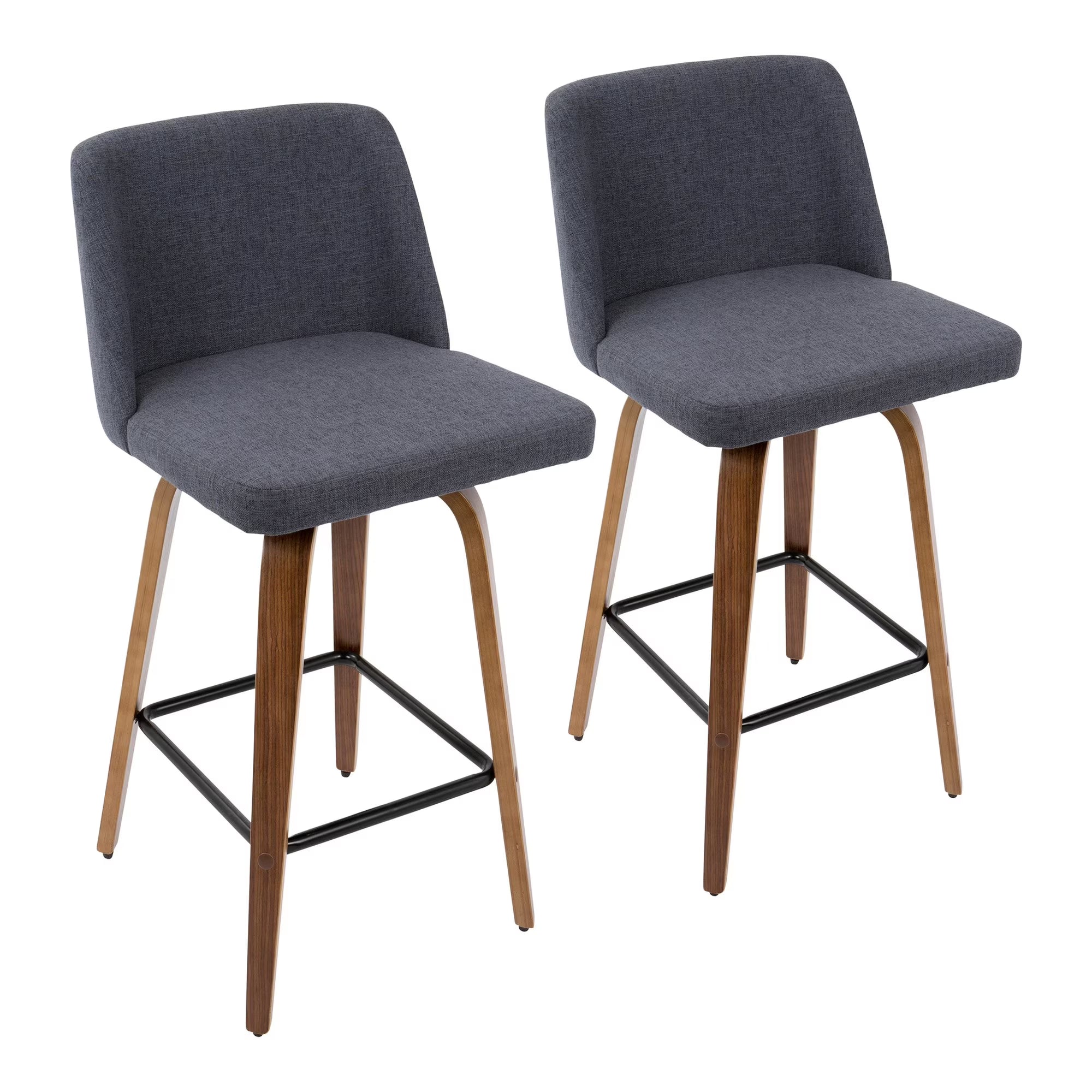 Walnut and Blue Fabric Counter Stool Set of 2 C90980