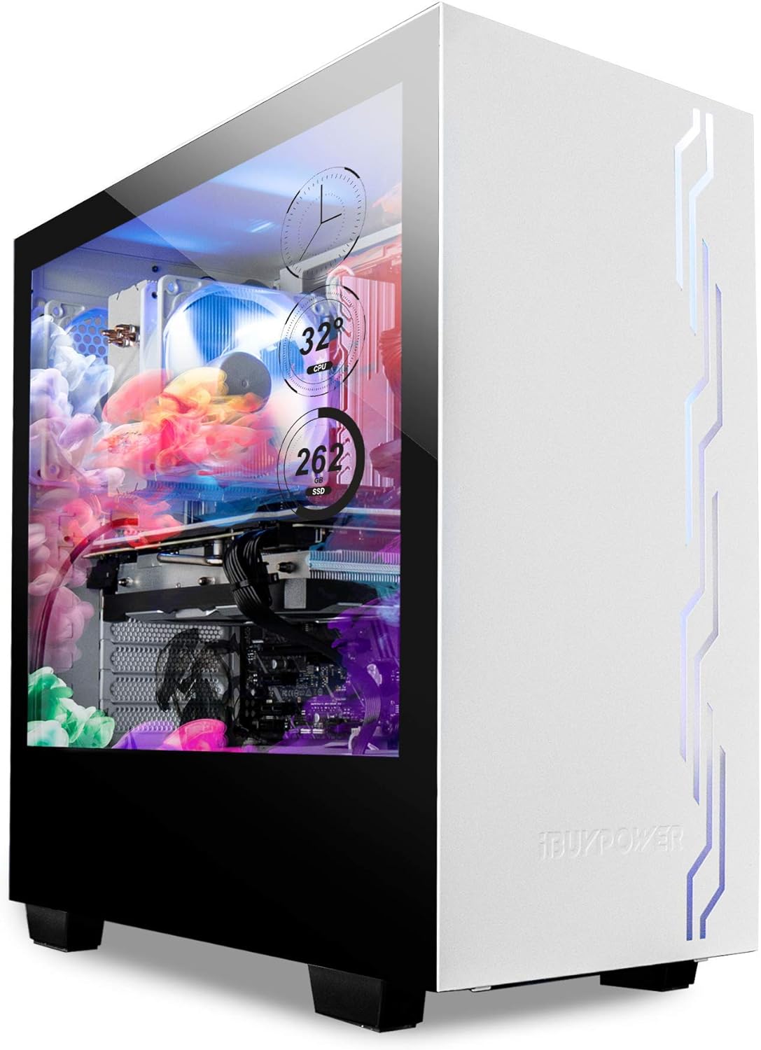 White SECC Steel Mid-Tower Desktop Computer Gaming Case with Side-Panel LCD Display R735