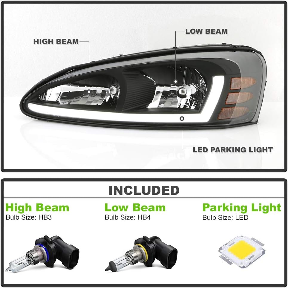 Black Housing LED Tube Headlights Headlamps Assembly V56217