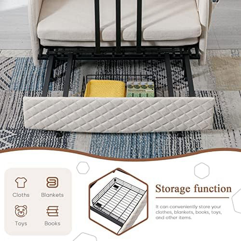 Sleeper Sofa Bed 46-inch Linen Loveseat Couch with Pull-Out Bed N9699