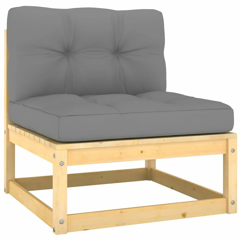 3 Piece Patio Lounge Set with Gray Cushions Middle Sofa and 2 Footstool Outdoor Sectional Sofa Set J73046