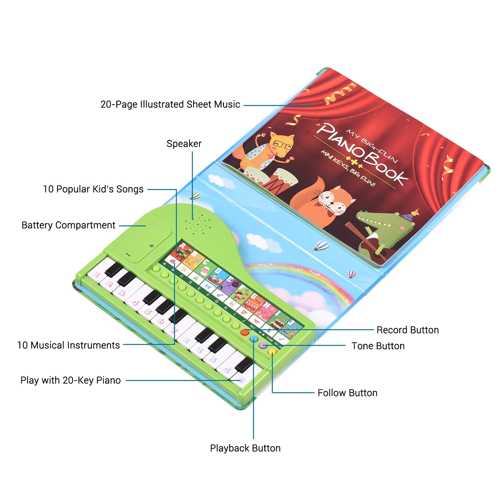 20-Key Electronic Piano Book with Built-In Keyboard L7582