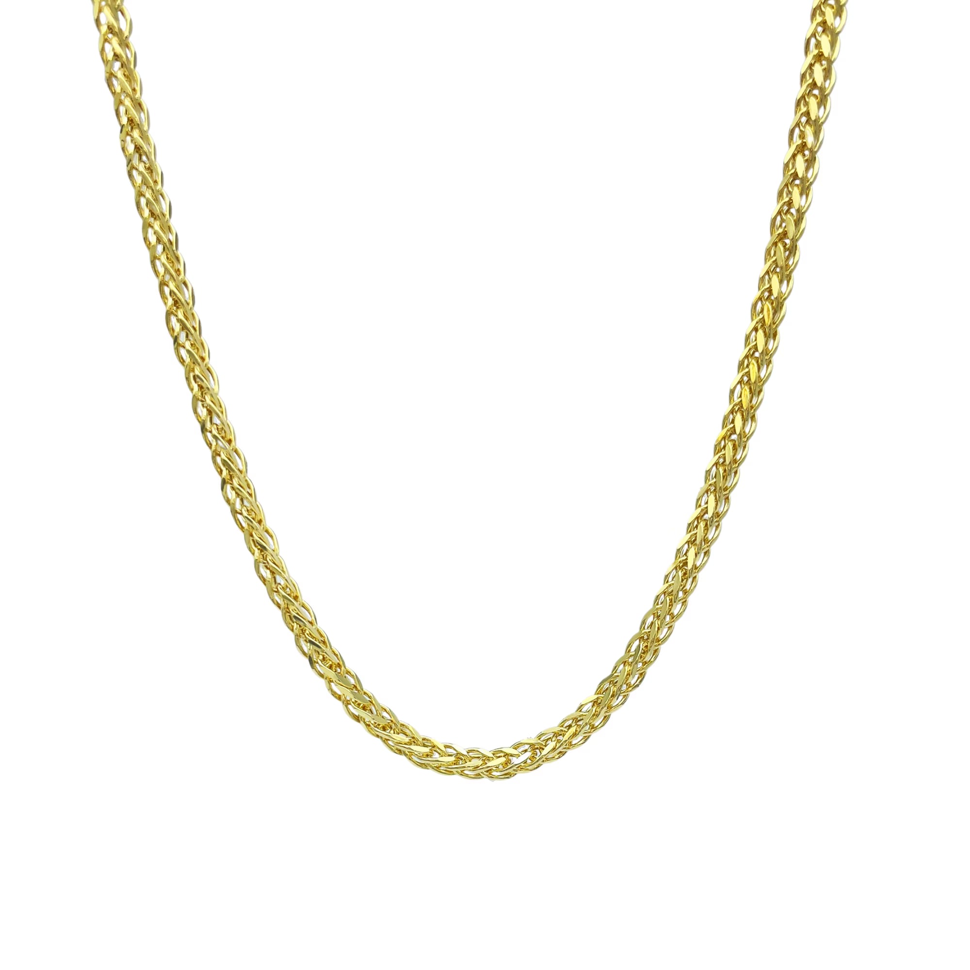 14K Yellow Gold Square Franco Wheat Pendant Chain Diamond Cut Necklace 16" 18" 20" 22" 24" Lobster Clasp L25403