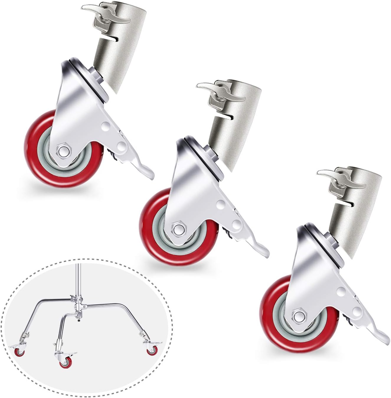 3 Packs Swivel Caster Wheels Set with 75mm Diameter, Durable Metal Construction with Rubber Base W422