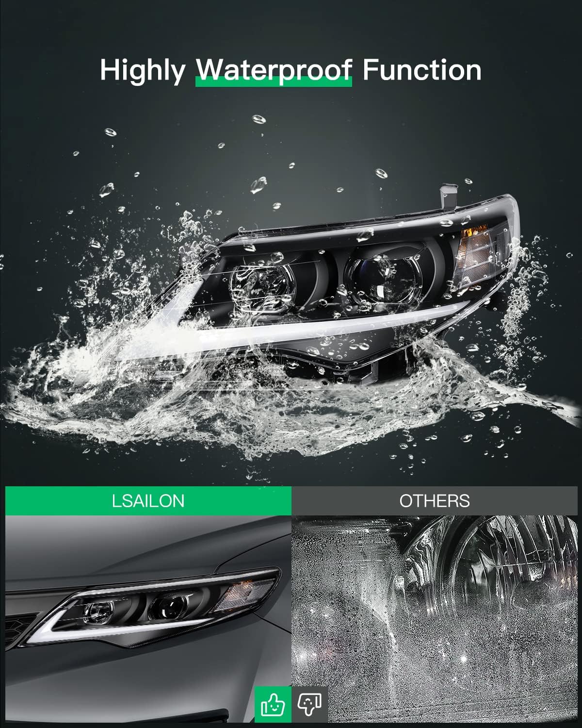 Black Housing Clear Lens Headlight Assembly for Toyota Camry 2012-2014 O78568