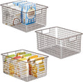 Metal Wire Food Organizer Storage Bin Baskets with Handles, 3 Pack, Bronze B214218