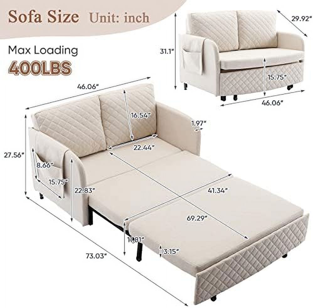 Sleeper Sofa Bed 46-inch Linen Loveseat Couch with Pull-Out Bed N9699