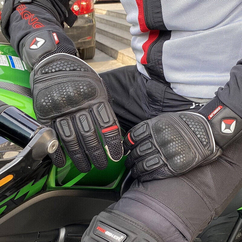 Leather Motorcycle Full Finger Touchscreen Riding Gloves X645336