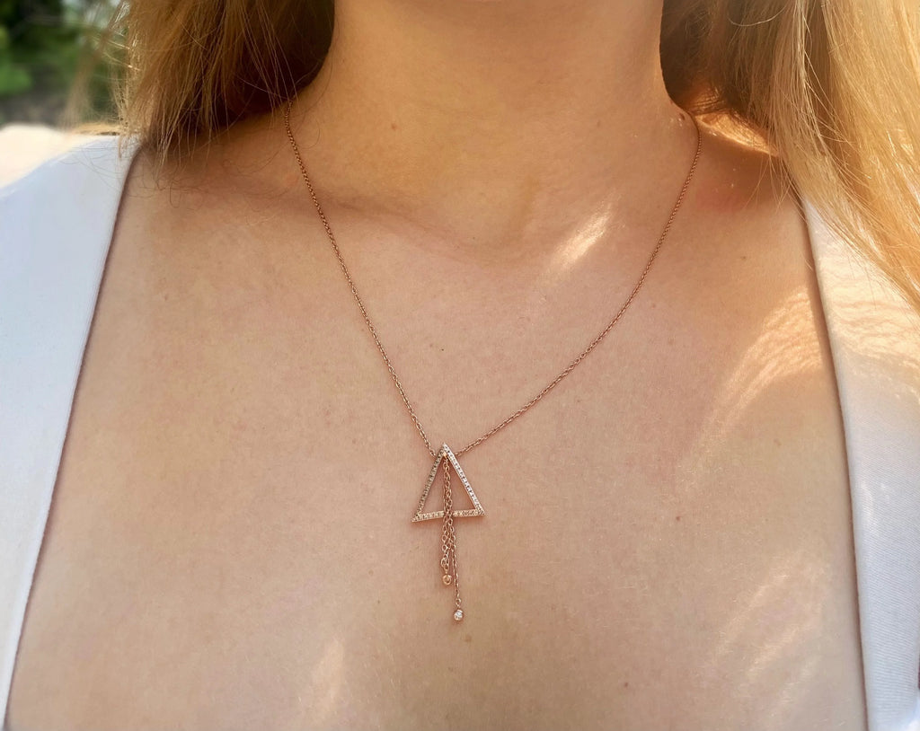 Adjustable Diamond Lariat Necklace in 14K Rose Gold Vermeil on 925 Sterling Silver W811856