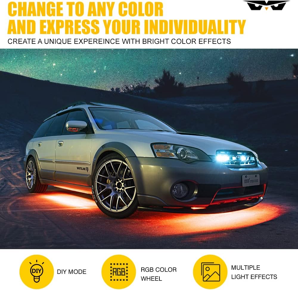 Car Underglow Lights Kit, RGB LED Neon Lights with Wireless Remote & App Control, 4PCS Q82251