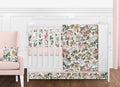 Vintage Floral Boho Baby Girl Nursery Crib Bedding Set with Bumper - 9 Pieces - Blush Pink, Yellow, Green J817
