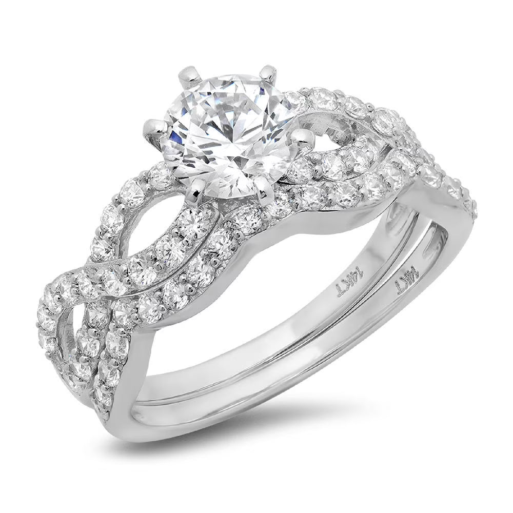 1.52 ct Round Cut Natural Diamond VS1-VS2 J-K 18K White Gold Engagement Ring Set T372654