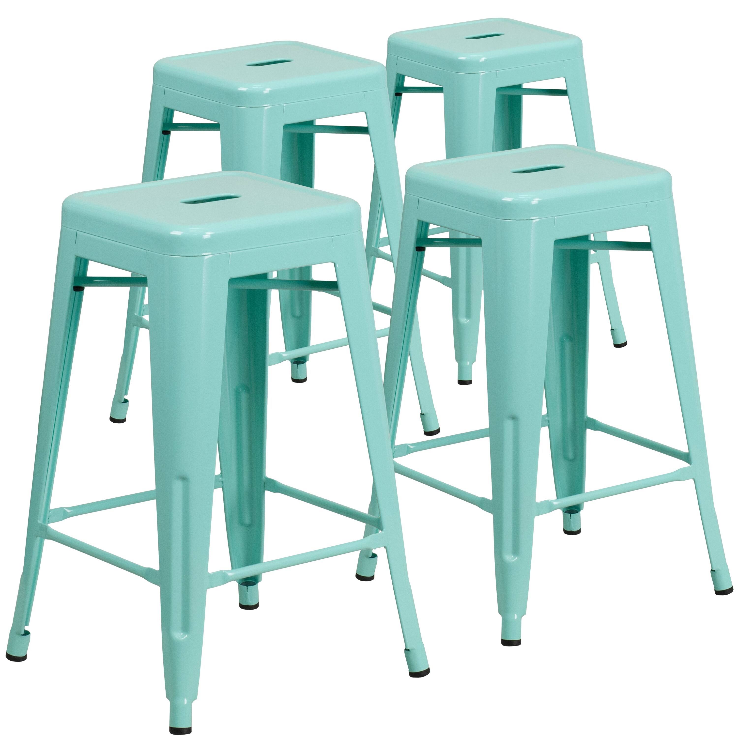 White Metal Square Backless Stool X4677