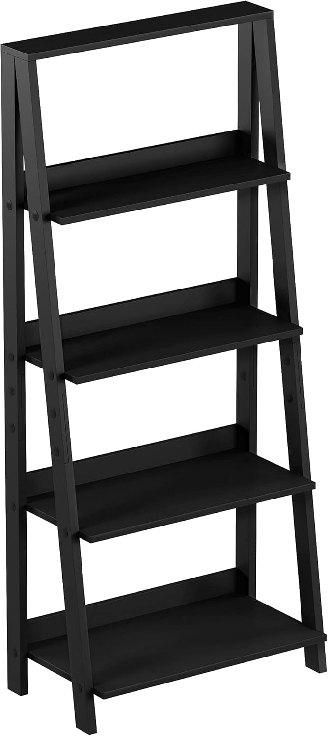 Black 4-Tier Wooden Ladder Bookshelf F6317