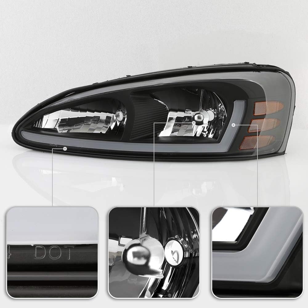 Black Housing LED Tube Headlights Headlamps Assembly V56217