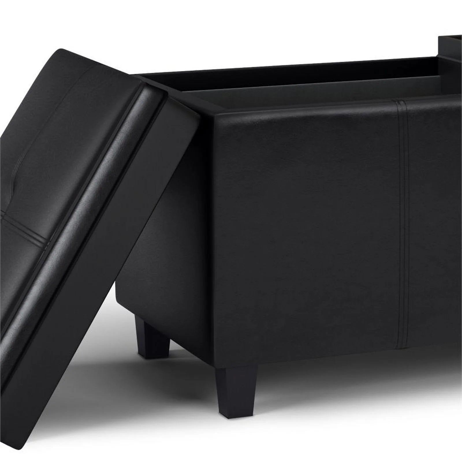 Faux Leather Storage Ottoman in Midnight Black A889282