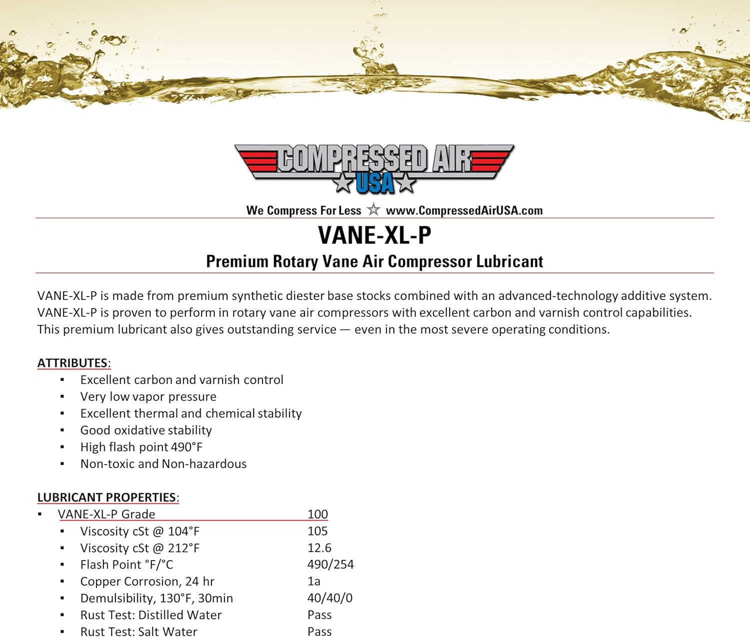 Rotary Vane Air Compressor Lubricating Oil (1 Gallon) I78670