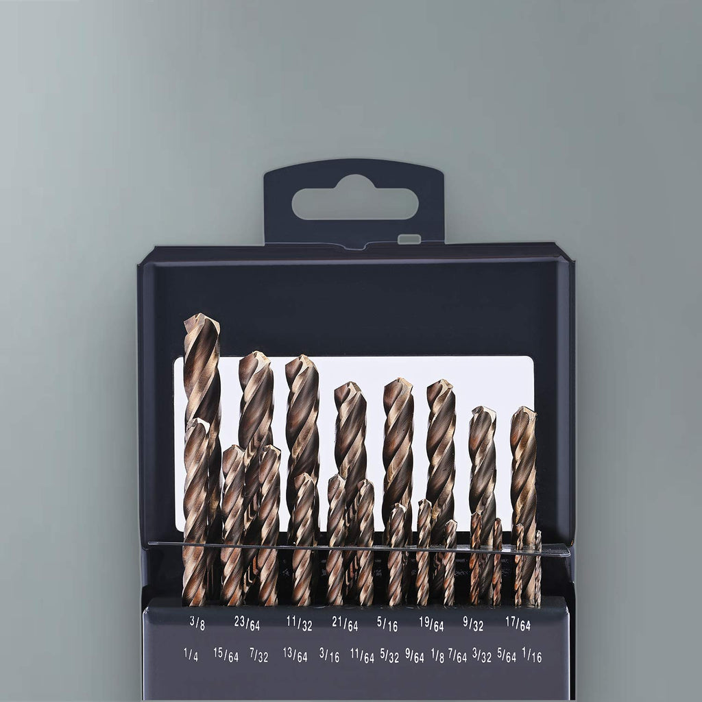 21PCS HSS Cobalt Drill Bits Set 1/16 to 3/8 Three Flute Y3145