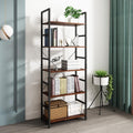 5 Tier Tall Standing Bookshelf Metal and Wood Frame Bookcase W11644