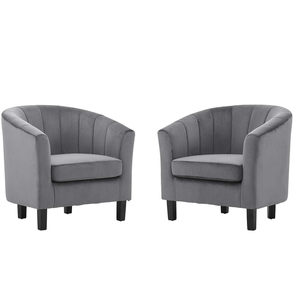 Channel Tufted Performance Velvet Armchair Set of 2 in Gray E77784
