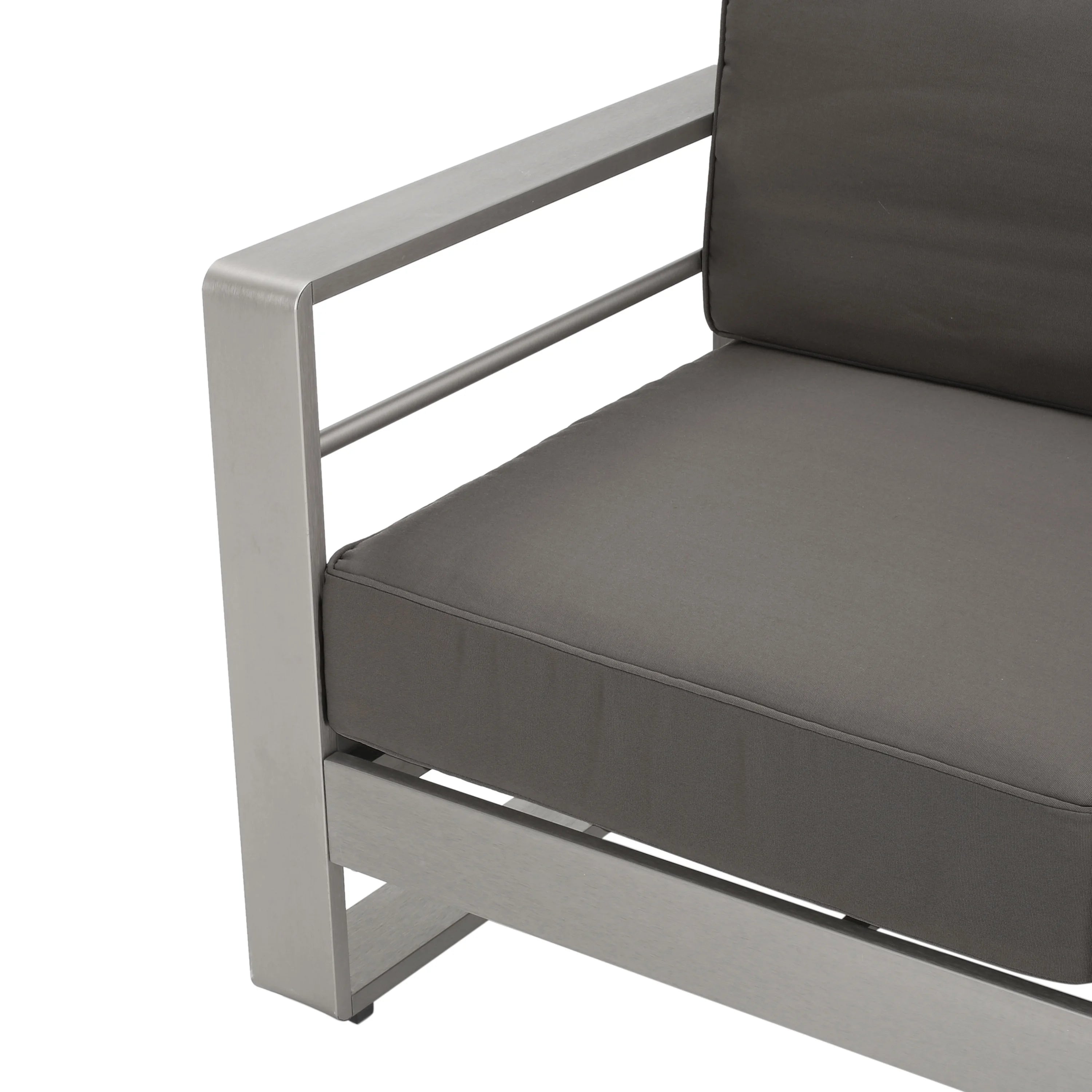 6 Seater Aluminum Sofa and Ottoman Set with Side Tables, Silver and Khaki V145068