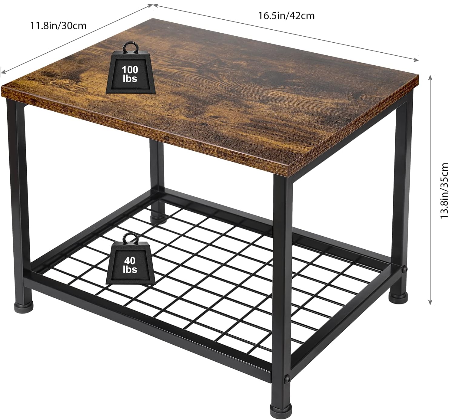 Rustic Brown and Black 2 Tier Printer Cart with Wheels R1287