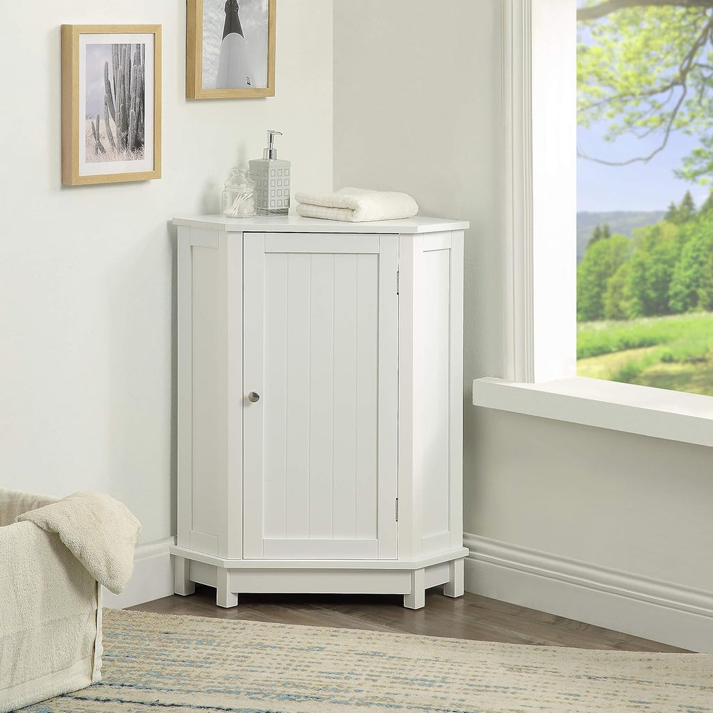 White Corner Cabinet Bathroom Floor Storage with Adjustable Shelves W308
