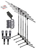Telescoping Microphone Stand Package with Vocal Unidirectional Mics and XLR Cables (5 Pack) I8065