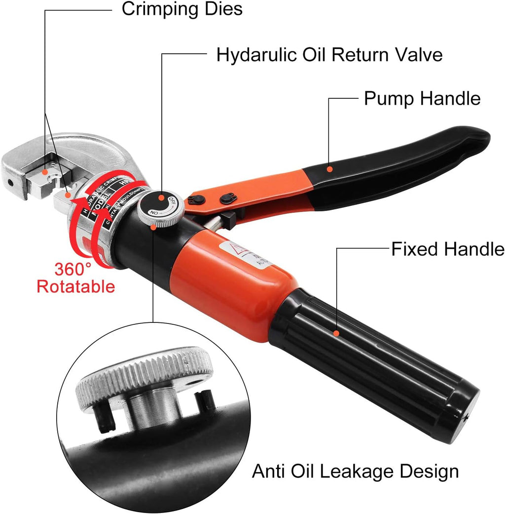 10 Ton Hydraulic Cable Crimper with 9 Dies and Stainless Steel Cable Cutter P180153