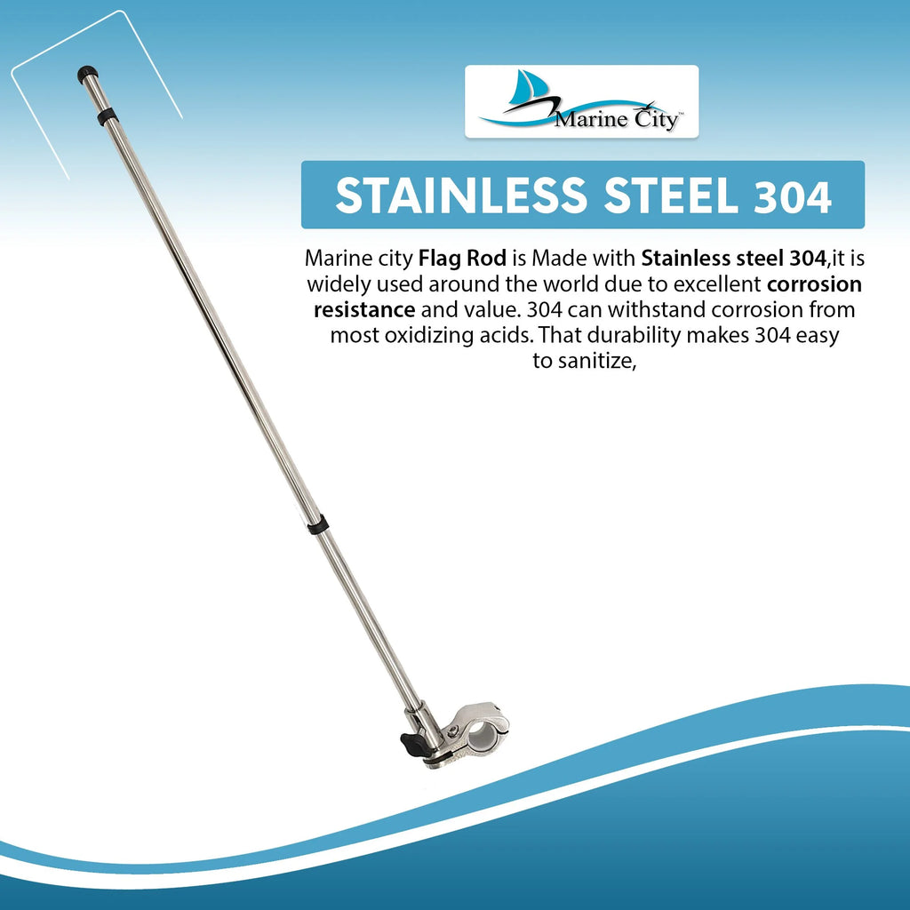 21 inch Stainless Steel Rail Mounted Flag Pole with US Flag for Boat Yacht K910