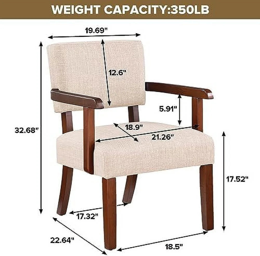 Beige Linen Fabric Arm Chair with Wood Frame N5490