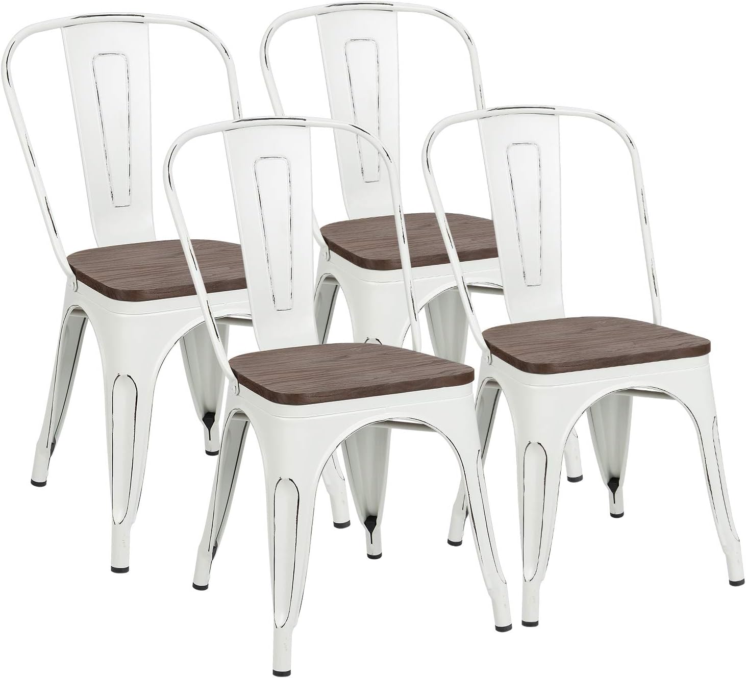 White Metal Stackable Dining Chair Set of 4 F382