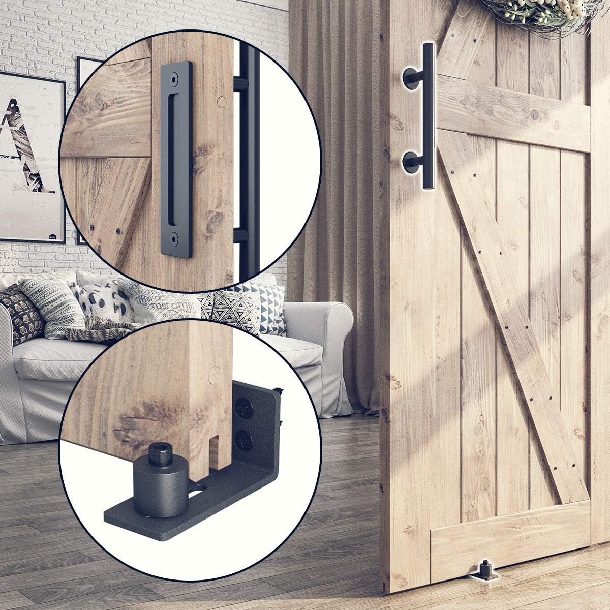 Sliding Barn Door Hardware Kit with 6.6ft Track Kit, Pull Handle Set, Floor Guide G126066