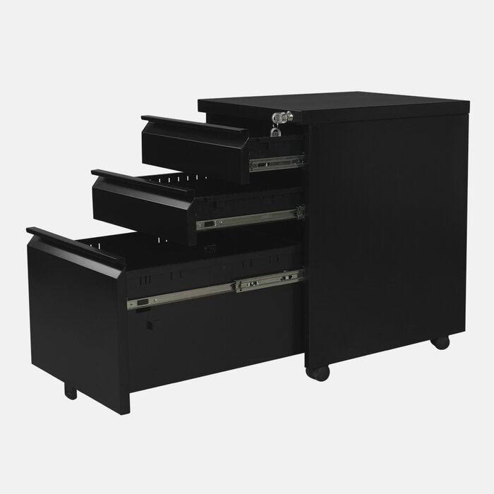 Black Metal 3-Drawer Mobile Vertical Filing Cabinet B722368
