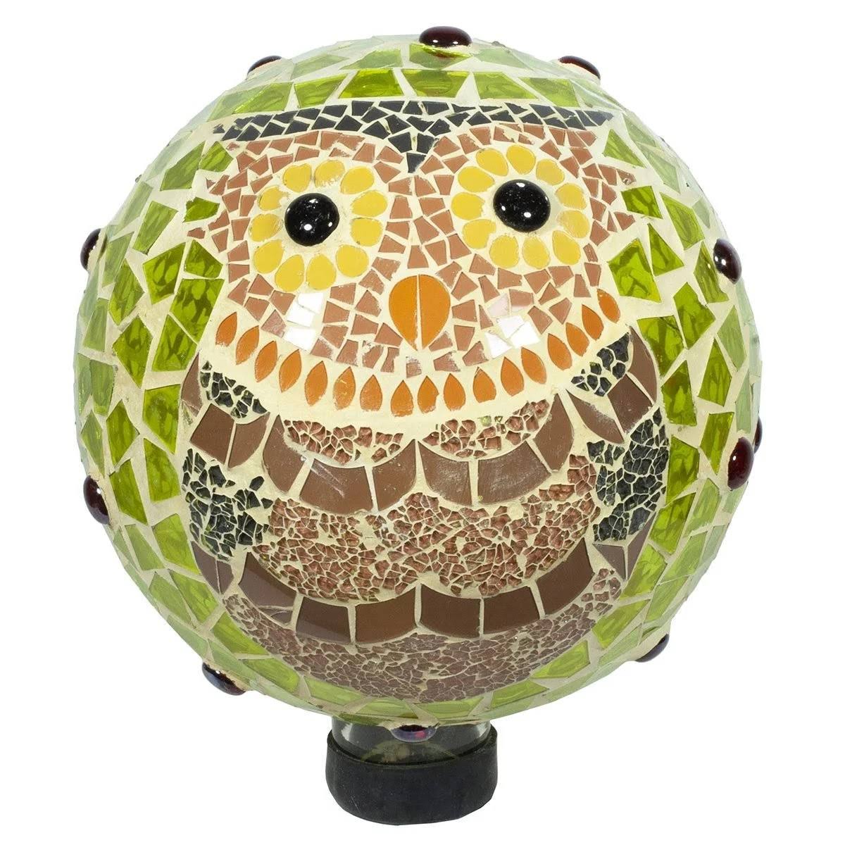 Mosaic Owl Gazing Globe Glass Z876