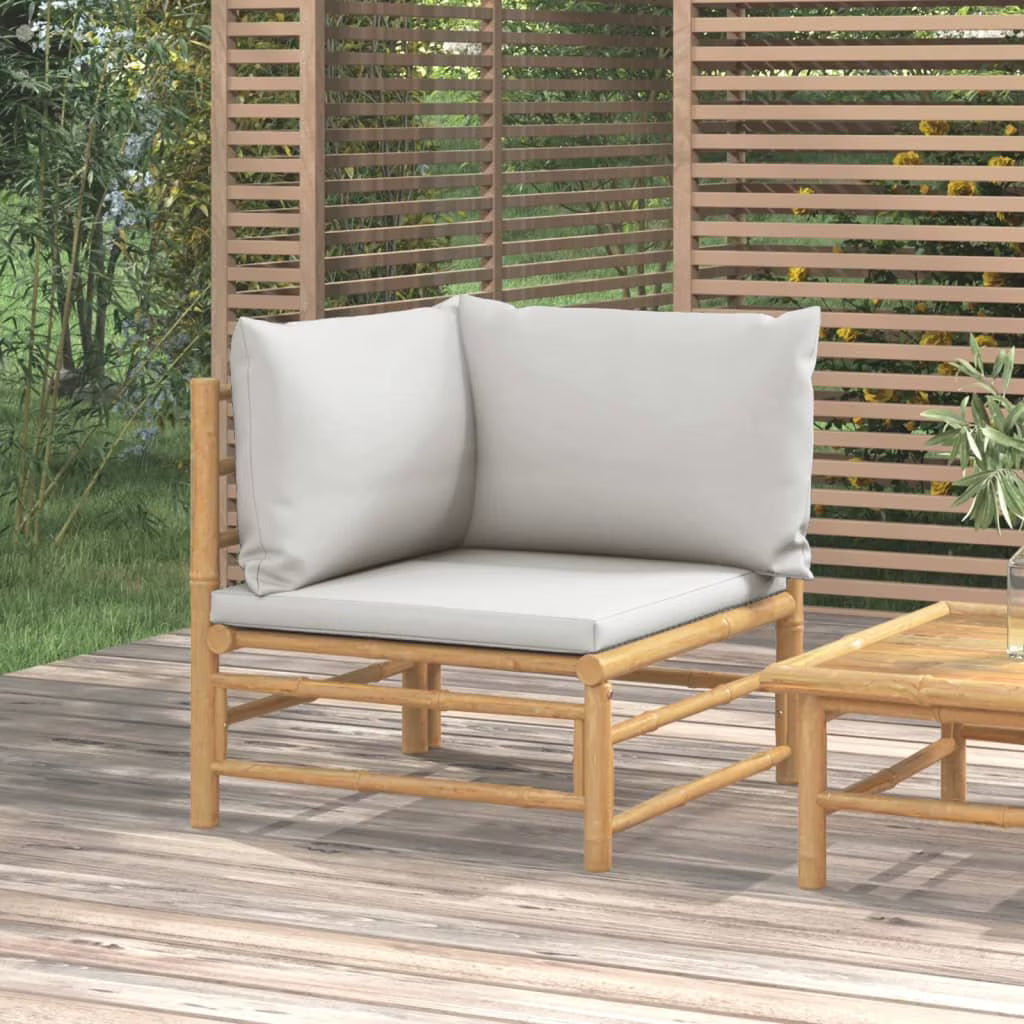 Bamboo Patio Corner Sofa with Gray Cushions T782