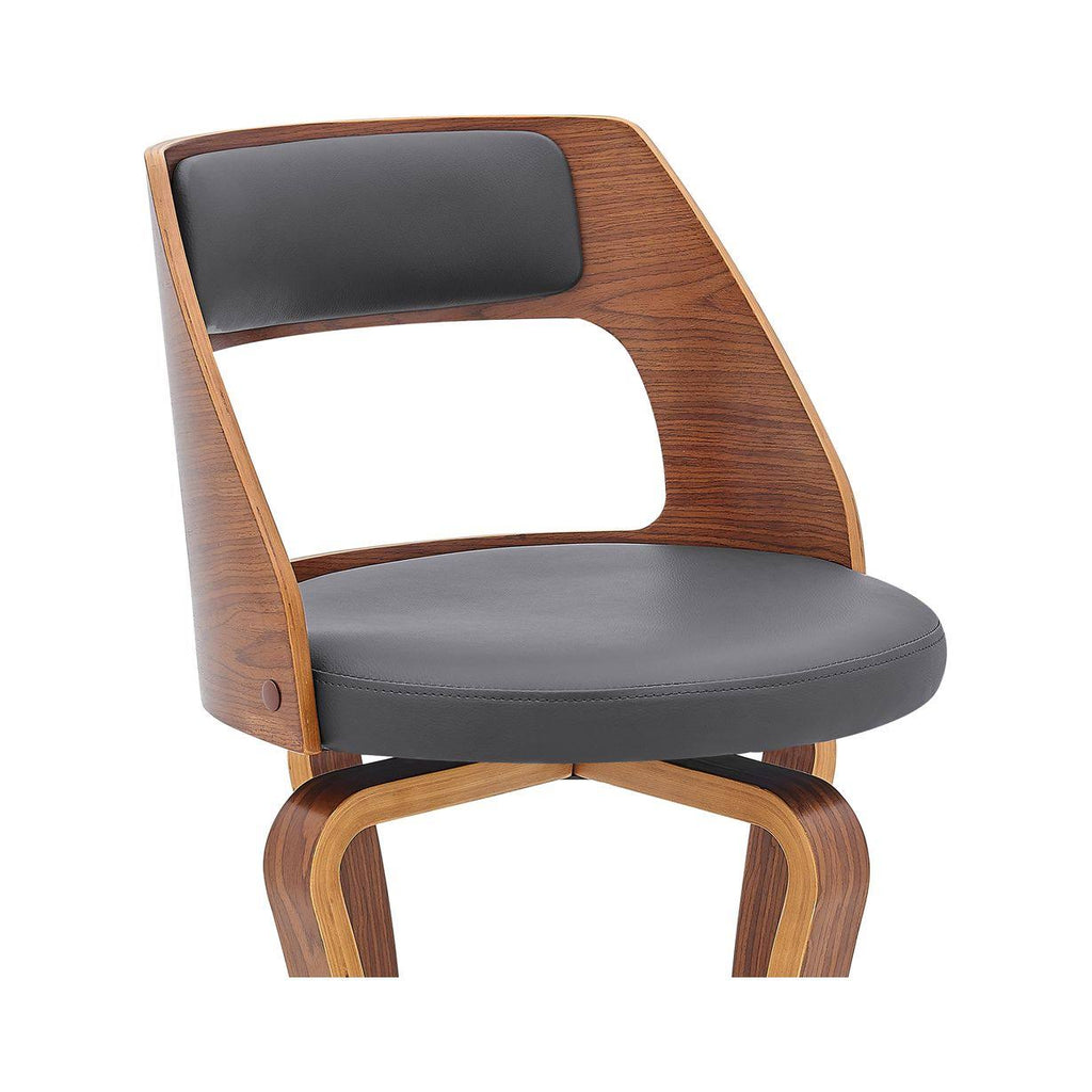 Swivel Gray Faux Leather and Walnut Wood Bar Stool M1568