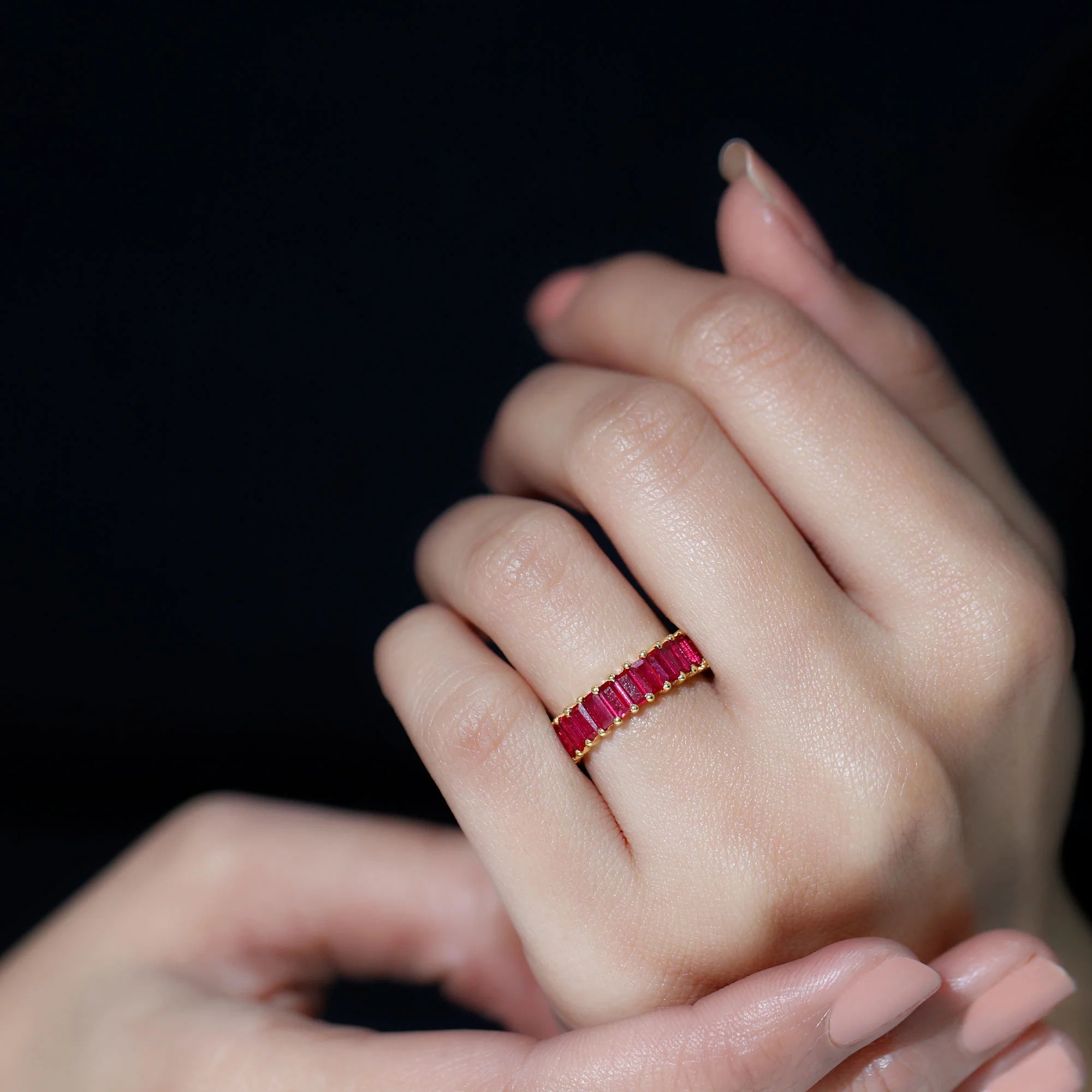 14K Yellow Gold Lab Created Ruby Eternity Ring, 2.75 CT, US 4.50 S275887
