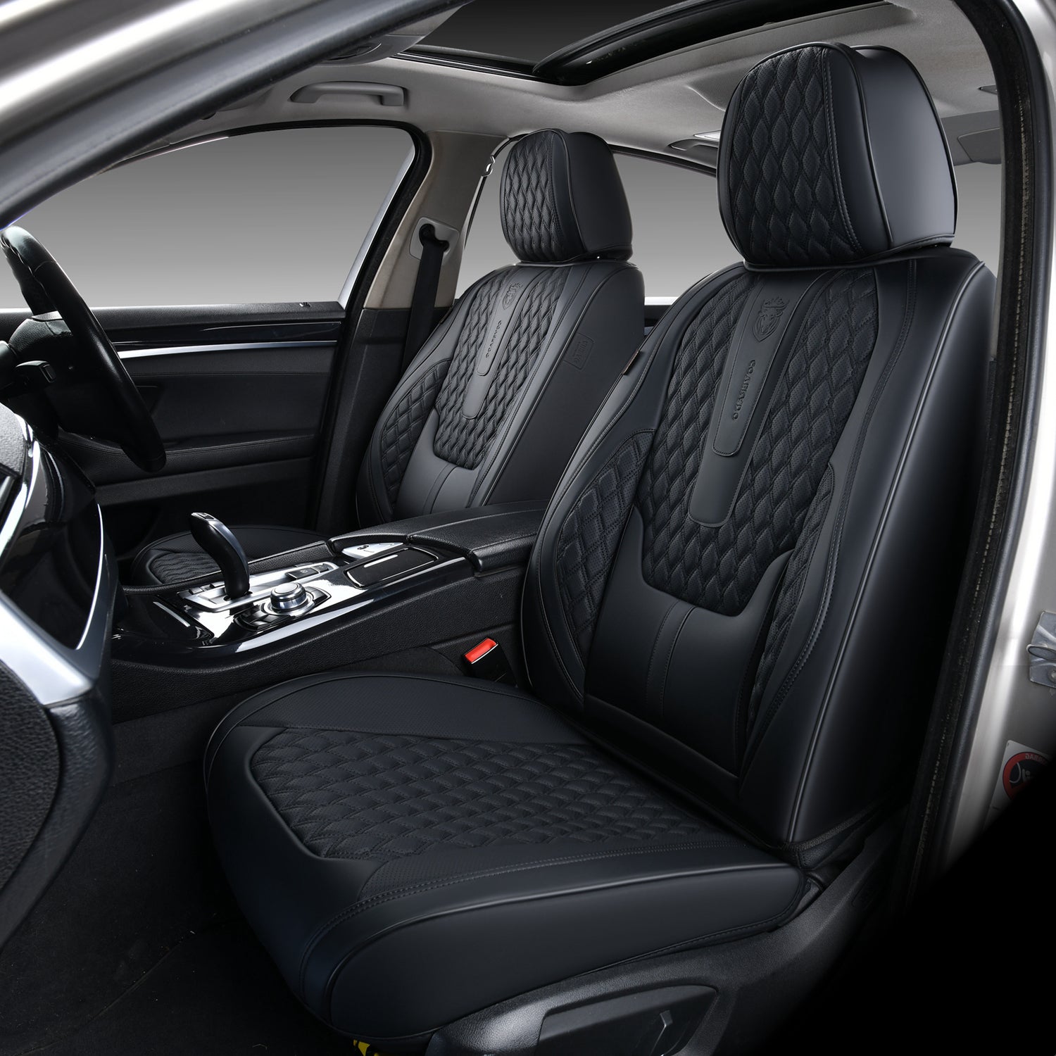 Black Leather Car Seat Covers Full Set 5 Seats P70874
