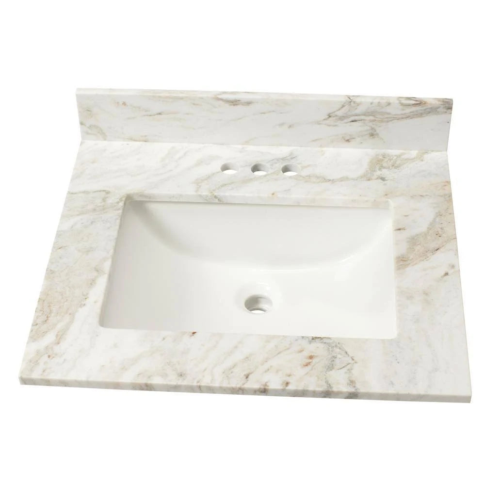 Marble Single Sink Vanity Top with White Sink I75134