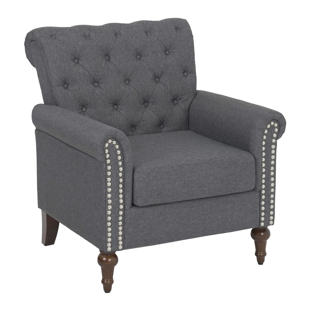 Dark Gray Linen Fabric Accent Arm Chair Z649