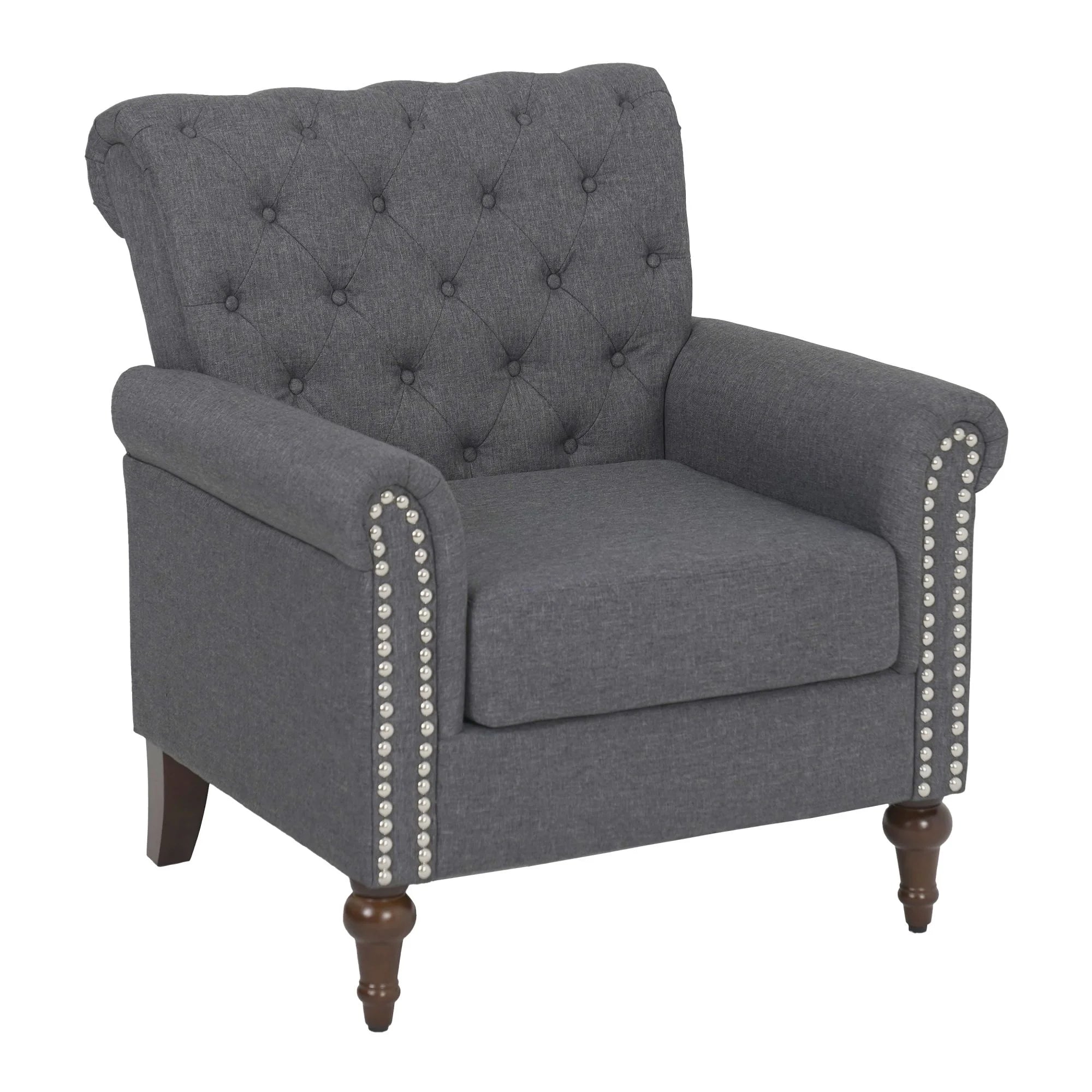 Dark Gray Linen Fabric Accent Arm Chair Z649