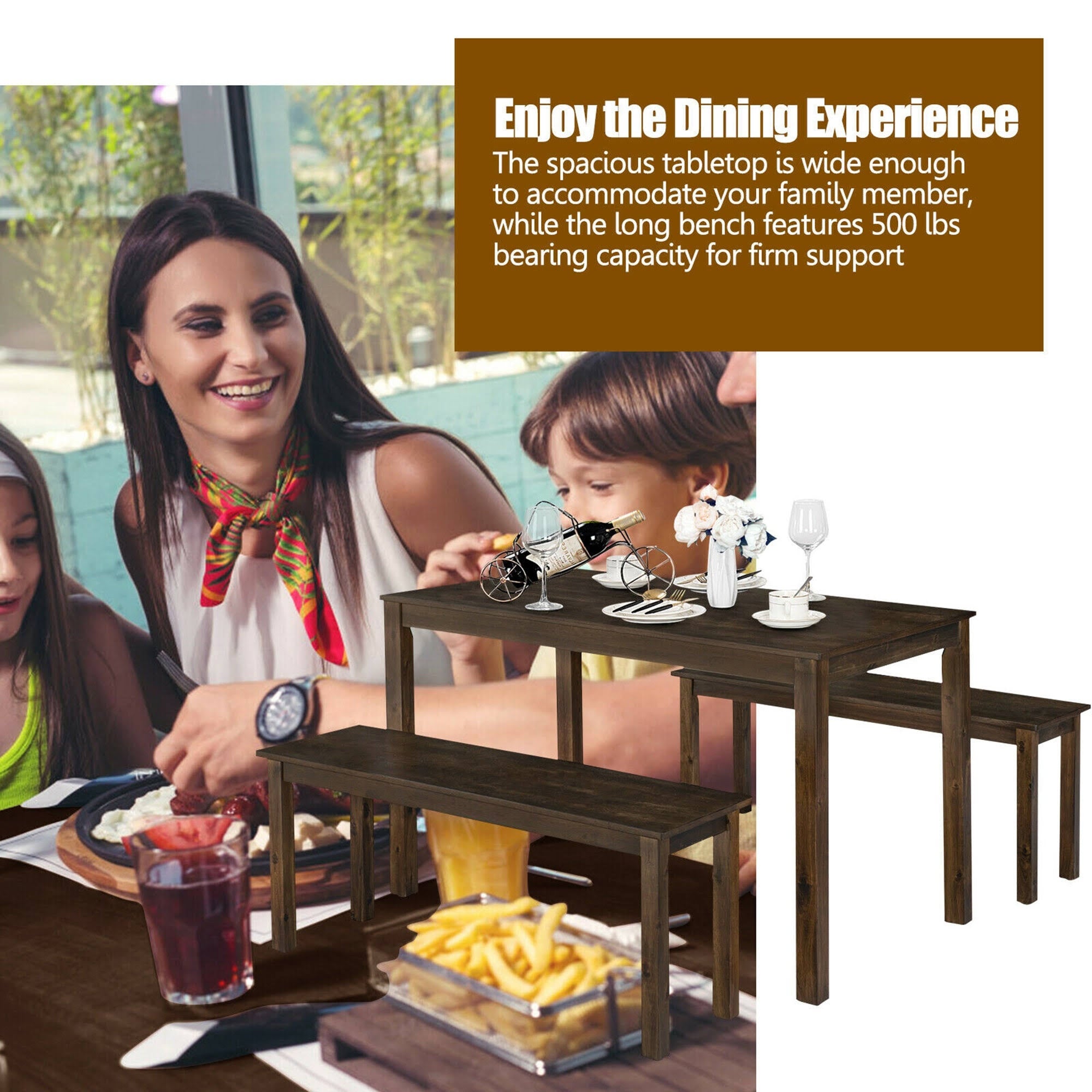 3pcs Dining Table with 2 Benches O234120