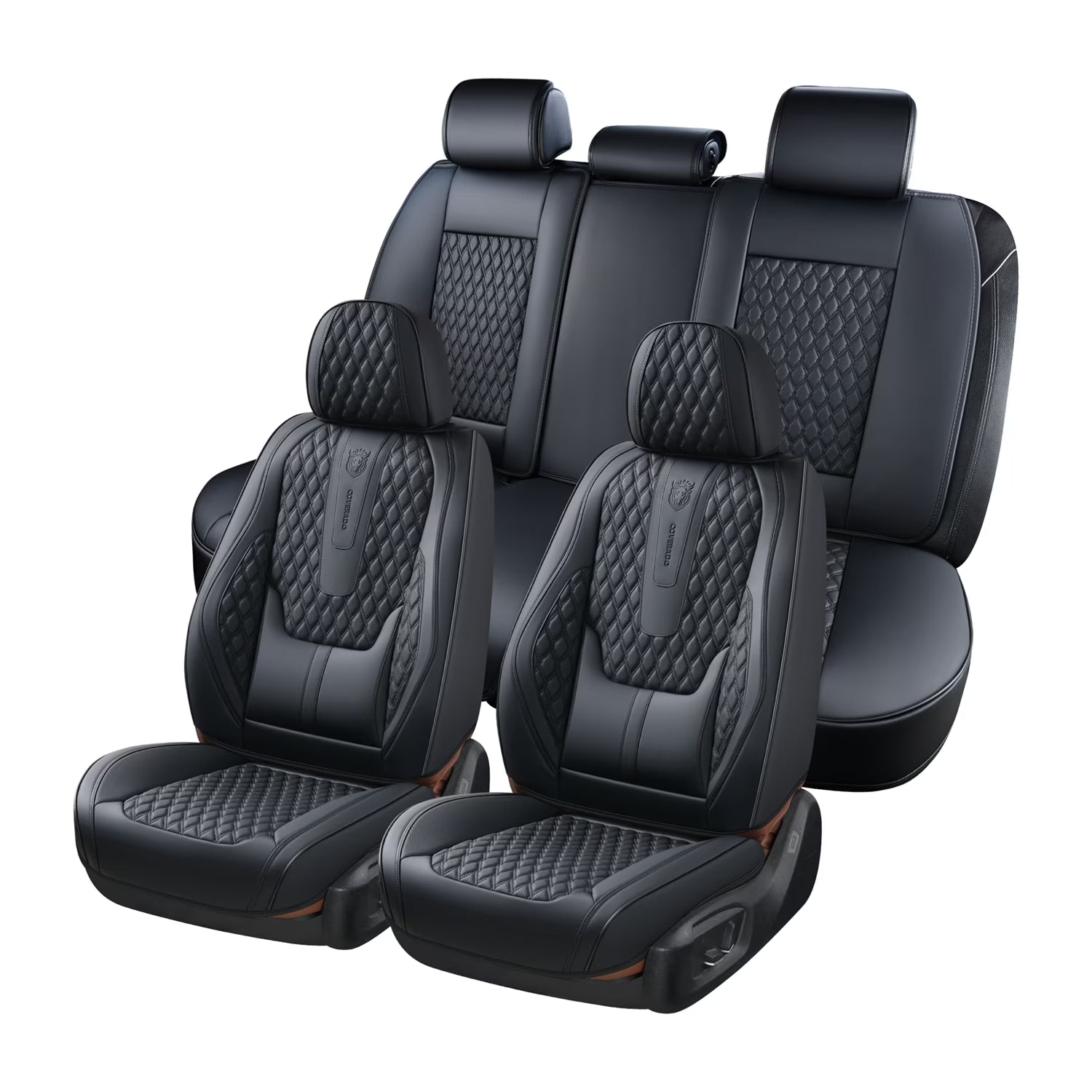 Black Leather Car Seat Covers Full Set 5 Seats P70874