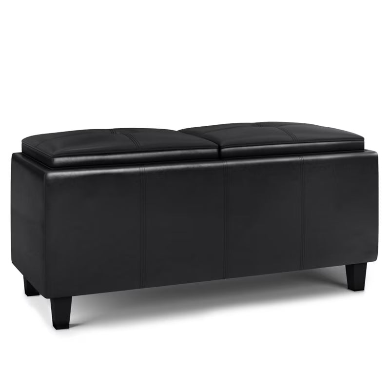 Faux Leather Storage Ottoman in Midnight Black A889282
