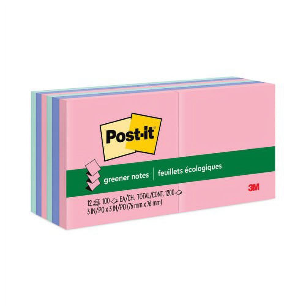 Recycled Pop-up Notes, 3" x 3", 100 Sheets/Pad, 12 Pads/Pack L4233