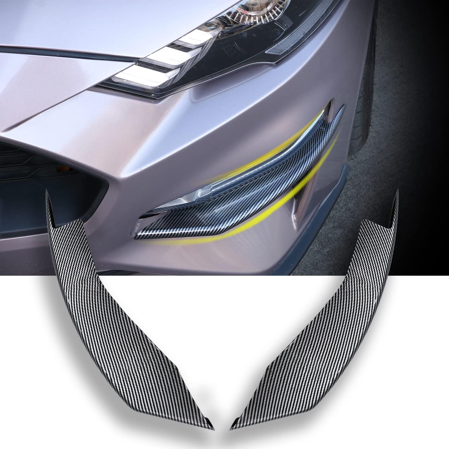 Carbon Fiber Front Bumper Winglets Fog Light Vent Canard Strip Trim Exterior Trim Accessories Pack of 2 R935465