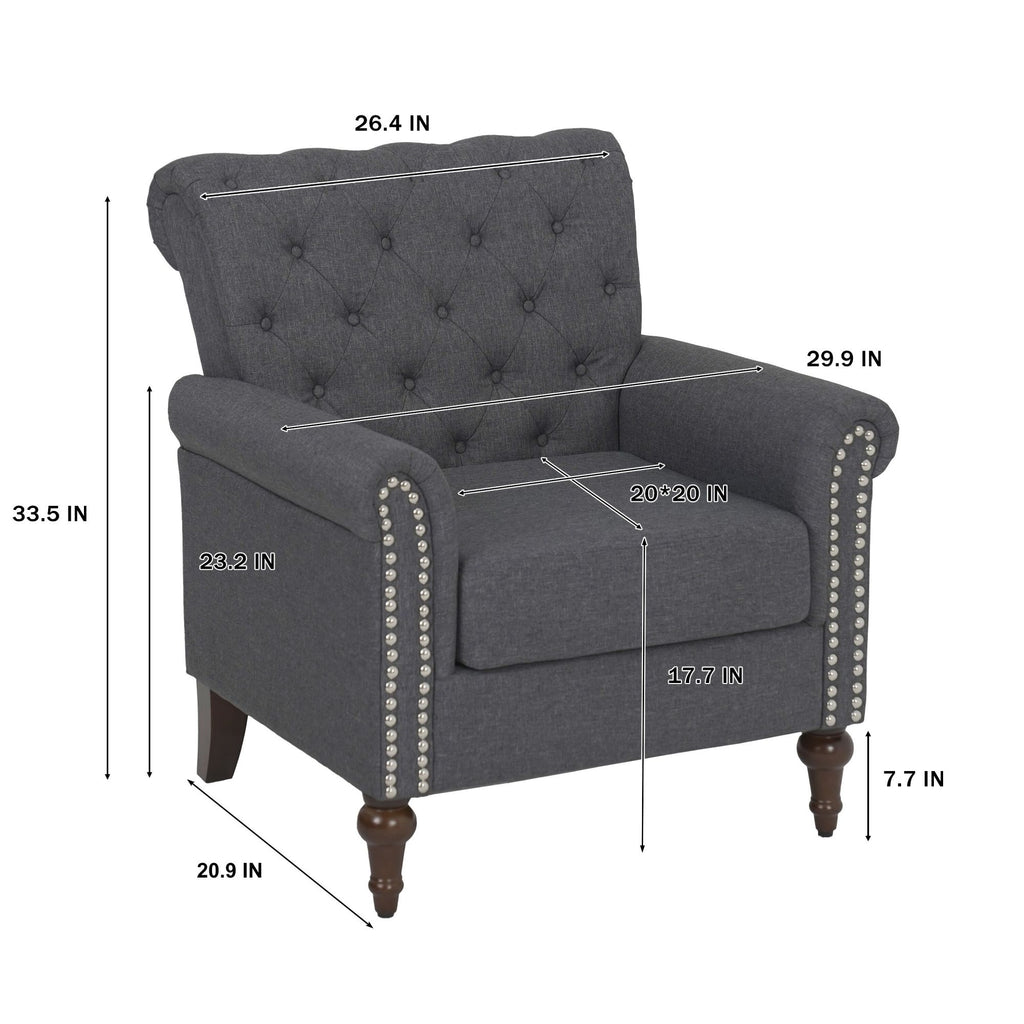 Dark Gray Linen Fabric Accent Arm Chair Z649