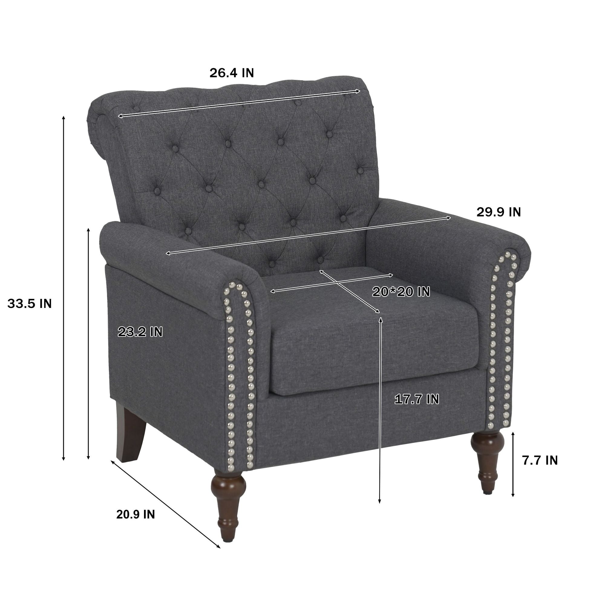 Dark Gray Linen Fabric Accent Arm Chair Z649