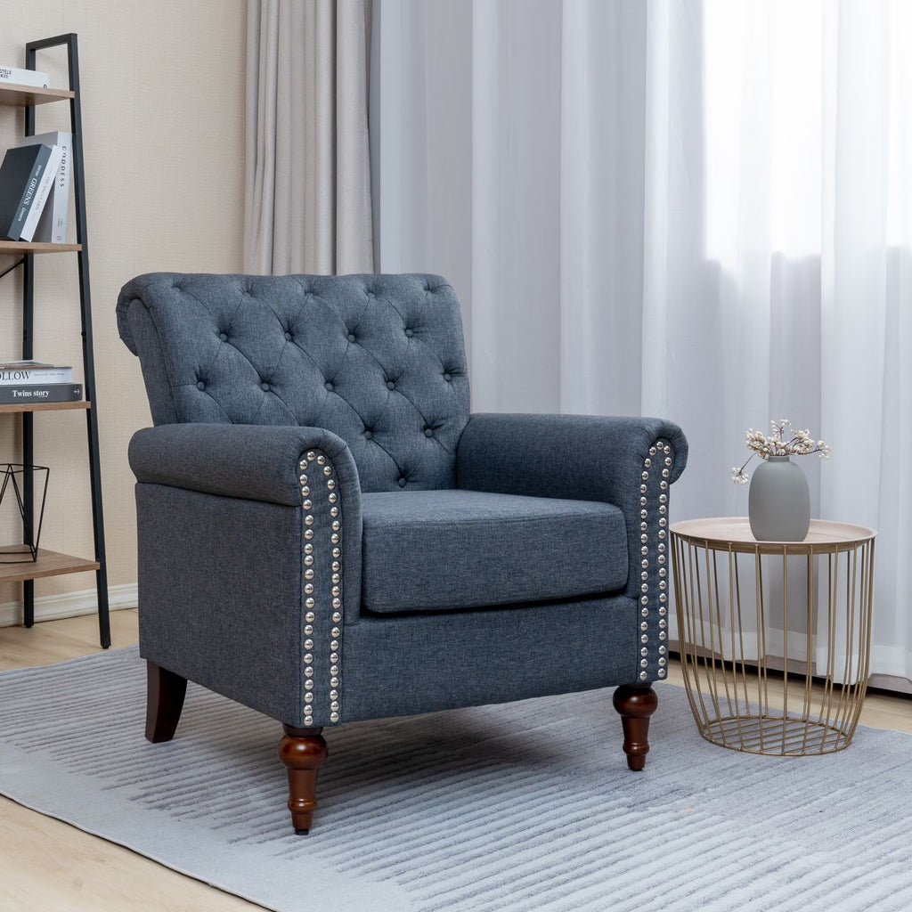 Dark Gray Linen Fabric Accent Arm Chair Z649